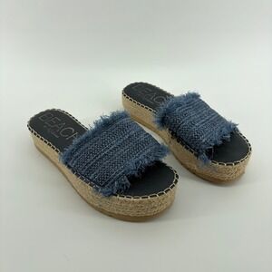 Beach by Matisse Seashell Sandals Blue Size 10 Raffia Espadrille Platform Slide